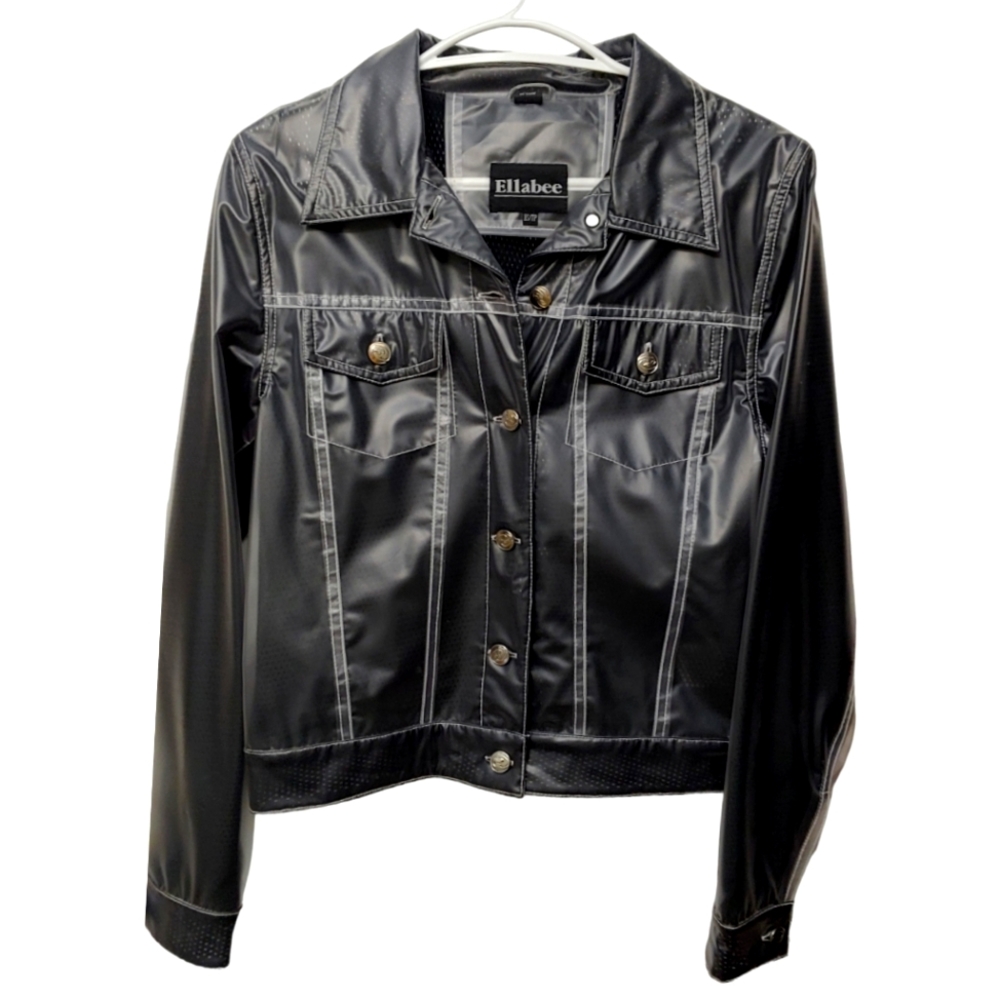 Y2K Black Mesh Vinyl Jacket Size XS